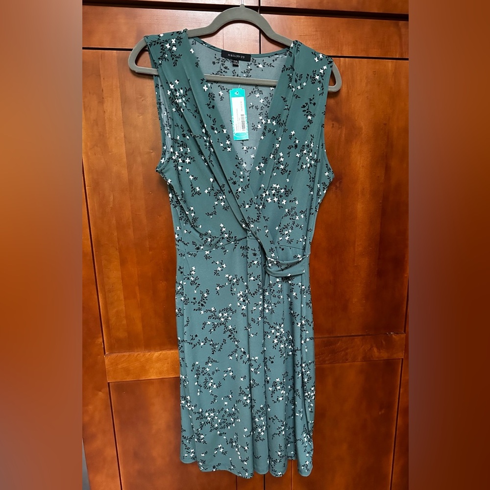 Floral Green Sleeveless Dress Kaileigh faux wrap knit dress xxl